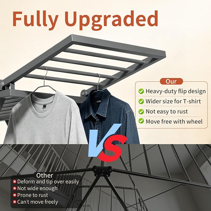 Clothes Drying Rack Heavy Duty, Foldable Laundry Dryer Stand for Clothing & Towel, Free Standing Collapsible for Indoor & Outdoor, 2-Level Clothing Drying Rack, 63" L× 17.7" W, Gray