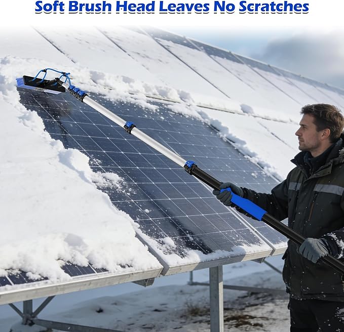 5-20FT Solar Panel Cleaning Brush Kit - Telescopic Pole with Dual Action Flip-Lock & Screw Fixing, Water Flow & Soap Dispenser, Ideal for Snow Removal, Windows, Boats, RVs, Decks