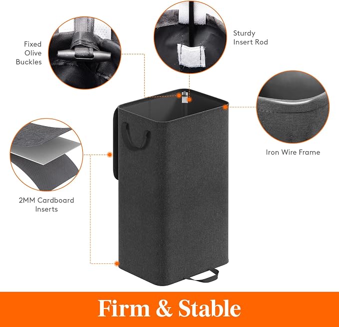 Lifewit Single Laundry Hamper with Lid and Removable Laundry Bags, Large Collapsible 1 Dividers Dirty Clothes Basket with Handles for Bedroom Laundry Room Closet Bathroom College, 100L Black
