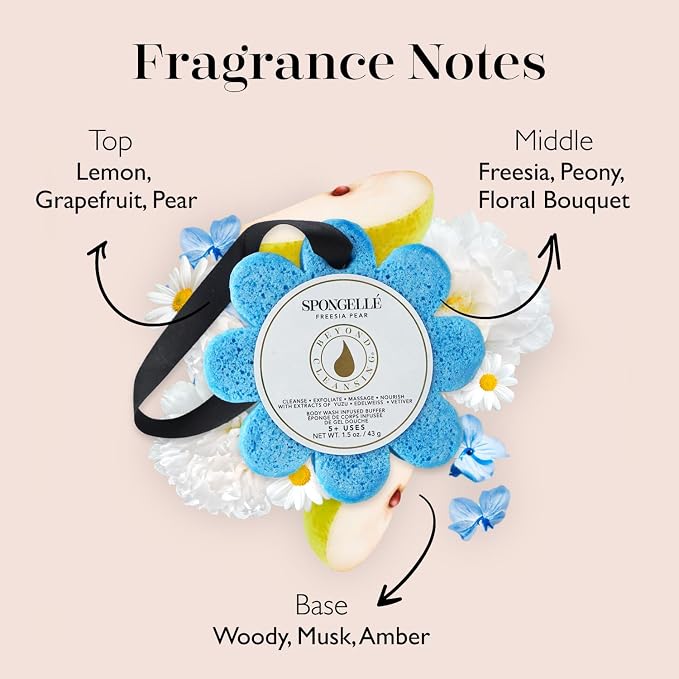 Spongelle Wild Flower Buffer Body Scrubber | Bath & Shower Loofah for Women | Exfoliator with Body Wash Infused Sponge
