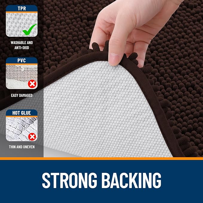 OLANLY Large Bathroom Rugs 45x27, Extra Soft Absorbent Chenille Bath Rugs, Rubber Backing Quick Dry, Machine Washable Bath Mats for Bathroom Floor, Tub and Shower, Home Decor Accessories, Brown