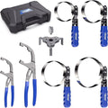 CARVALAX 8PCS Oil Filter Wrench Set – Stainless Steel Swivel Wrenches (1-3/4”to 5-1/4”), 9” & 12” Adjustable Pliers, Universal 3-Jaw Remover with Adapter, Organized in Storage Case for Auto Repair