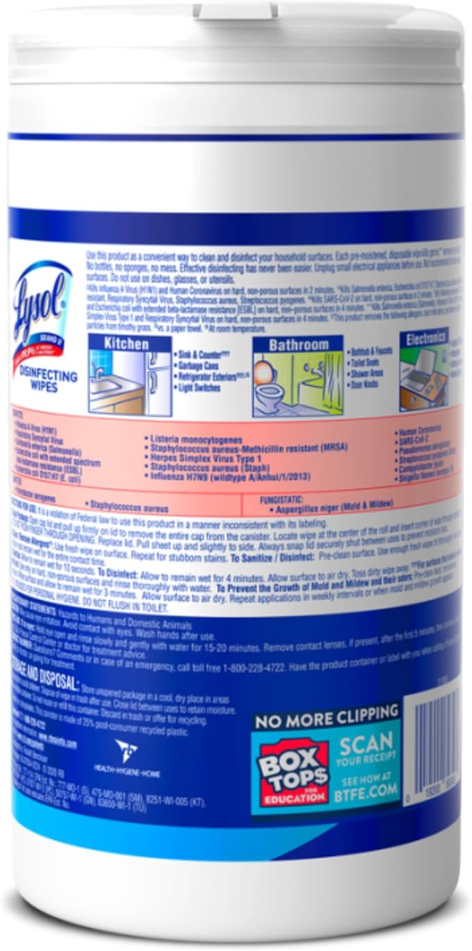 LYSOL Disinfecting Wipes, All Purpose Cleaner, Multi-Surface Antibacterial Cleaning Wipes, Household Cleaning Supplies, Dorm Essentials, Crisp Linen Scent, 80 ct.