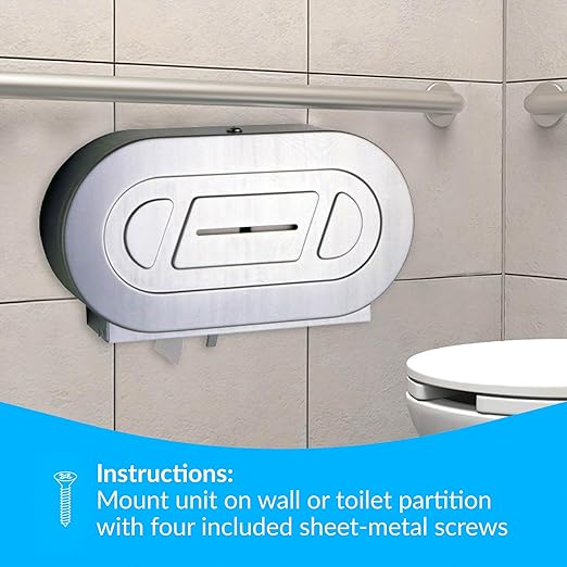 Bobrick B-2892 Surface-Mounted Twin Jumbo-Roll Toilet Paper Dispenser, Double Roll Toilet Paper Holder
