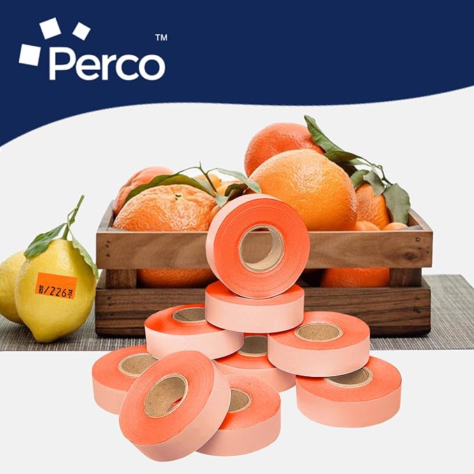 Perco Fluorescent Red Price Marking Labels - 44,000 Blank Labels for Garvey Contact 22-6/22-7/22-8 Price Gun with Ink Roll Included - 36 Rolls, 4 Sleeves - Made in USA