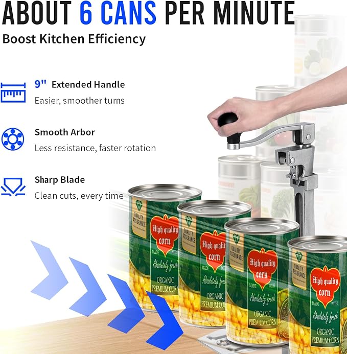 Commercial Can Opener Heavy Duty, 16" Stainless Steel Manual Table Can Opener for #10 Cans up to 10" Tall, Industrial Kitchen Tool with Cast Steel Base & Stainless Steel Blade