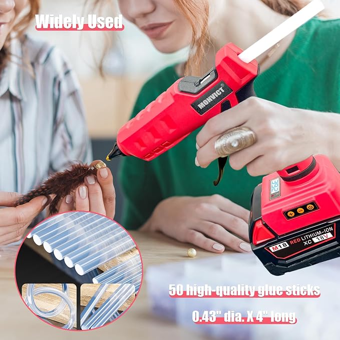 MONVICT Cordless Glue Gun for Milwaukee 18V Battery with 50 Glue Sticks | 100W Upgraded Digital Temperature Adjustable Handheld Electric Power Full Size Heavy Duty Glue Gun (Battery NOT included)