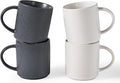 famiware Coffee Mug Set for 4, Star 16 oz Catering Mugs Cup Set with Handle for Coffee, Tea, Cocoa, Milk - Ceramic Stoneware Drinkware Set, Matte White + Matte Black