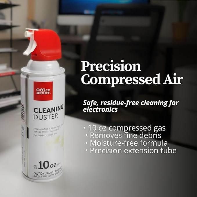 Office Depot Cleaning Duster, 10 Oz Compressed Canned Air for Electronics, Keyboard Cleaner for Computer, Laptop, PC, Printer, Office Equipment, Moisture-Free, Pack of 1