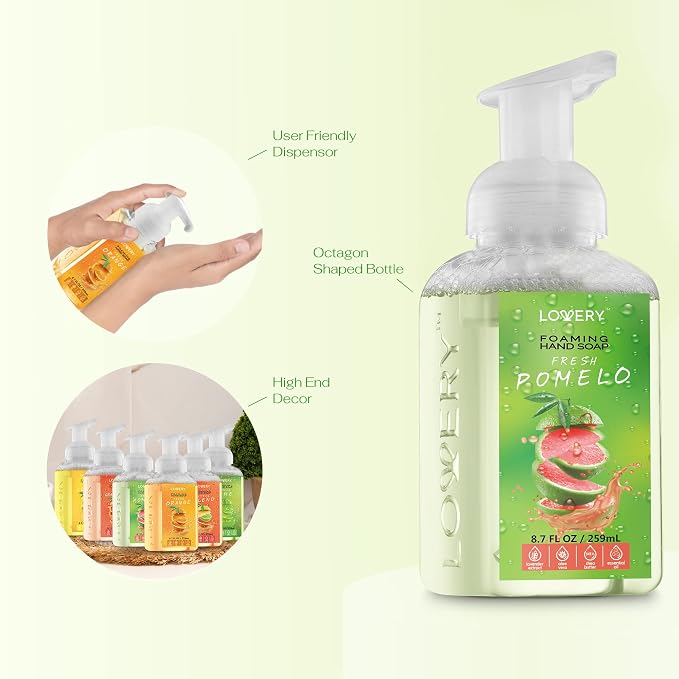 Foaming Hand Soap - Pack of 6 - Moisturizing Hand Soap with Aloe Vera & Essential Oils, Alcohol-Free Hand Wash in Citrus Blend, Lemon, Orange, Pomelo, Lime, Grapefruit, Hand Wash for Kitchen, Bathroom