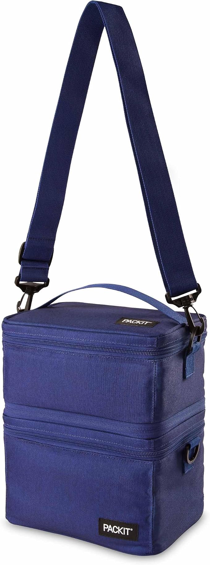 PackIt Mod 3-In-1 Lunch Box for Men and Women, True Blue, Black with EcoFreeze Technology (Built-in Ice Packs), Removable Crossbody Strap, Designed for Outdoor, Work & Everyday Use