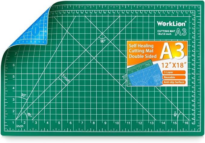 WORKLION 12" x 18" Art Self Healing PVC Cutting Mat, Double Sided, Gridded Rotary Cutting Board for Craft, Fabric, Quilting, Sewing, Scrapbooking Project……