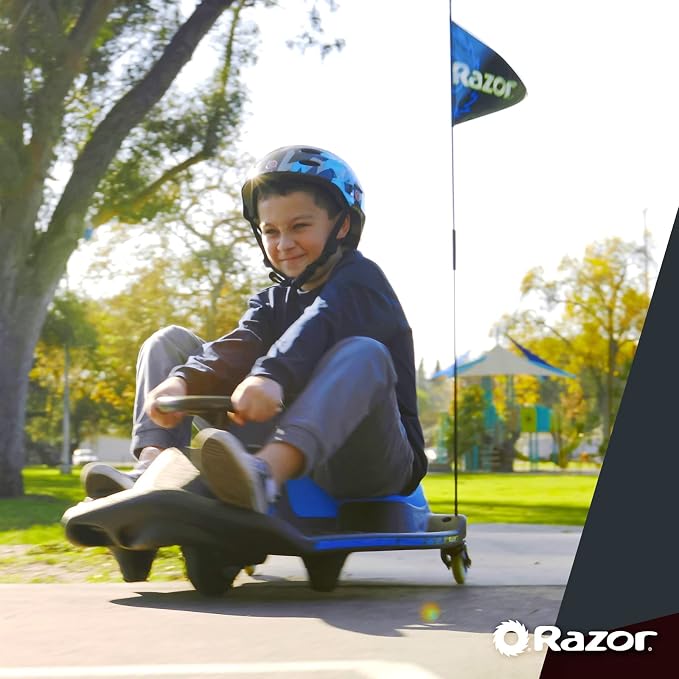 Razor Crazy Cart Shift Electric Go Kart for Kids Ages 6+ - 12V Drifting System, High/Low Speed Switch, Simplified Drifting, Riders up to 120 lbs, Black/Blue