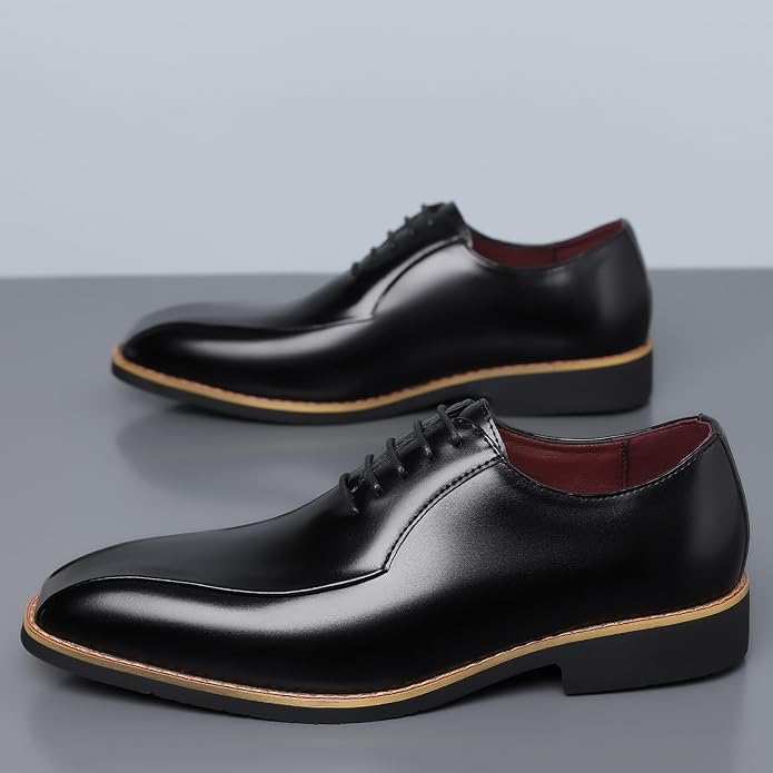 Santimon Men's Leather Dress Shoes - Oxford Lace Up Formal Business Shoes for Men - Polished Leather Dress Shoes with Low Heel