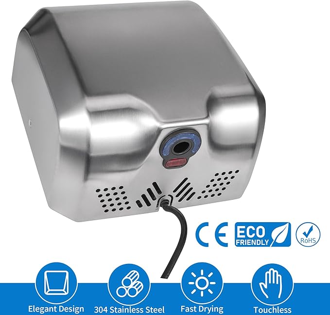 Goetland Stainless Steel Commercial Hand Dryer 1800w Automatic High Speed Heavy Duty Dull Polished Pack of 2