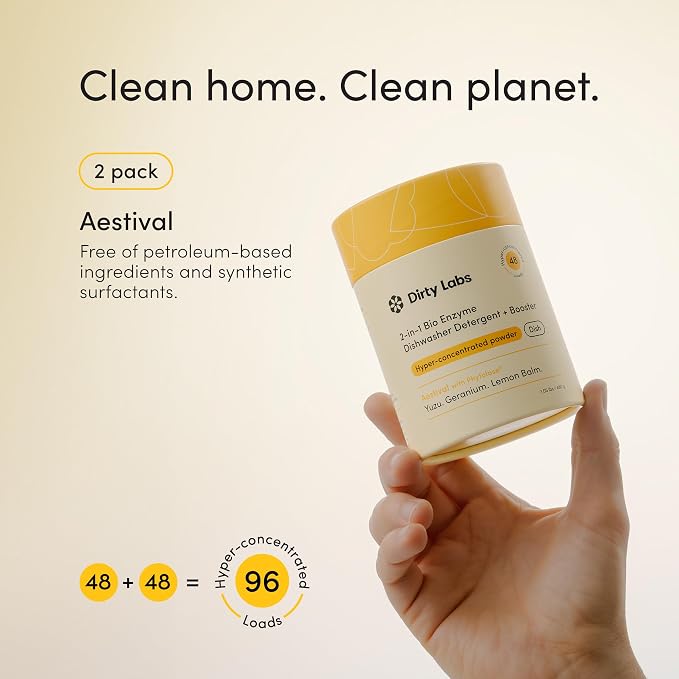 Dirty Labs | Dishwasher Detergent and Booster | Aestival Scent | 96 Loads (2 lbs) | Ultra Clean, Spot Free, Quick Wash Optimized | Hyper Concentrated