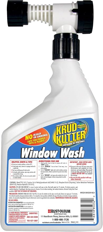 Krud Kutter Window Wash Cleaner, 32 oz, Streak Free Glass Cleaner for Windows, Mirrors and Glass Surfaces, Removes Dirt, Dust and Grime, Indoor and Outdoor Use