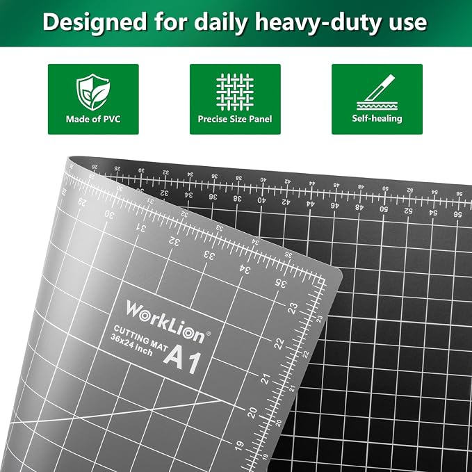 Self Healing Cutting Mat 24''x36'': Double-Sided 5-Ply Craft Cutting Board with Grid - Slip-Resistant Large Cutting Mat for Sewing, Fabric,Quilting, Crafts & Hobbies(Grey/Black)