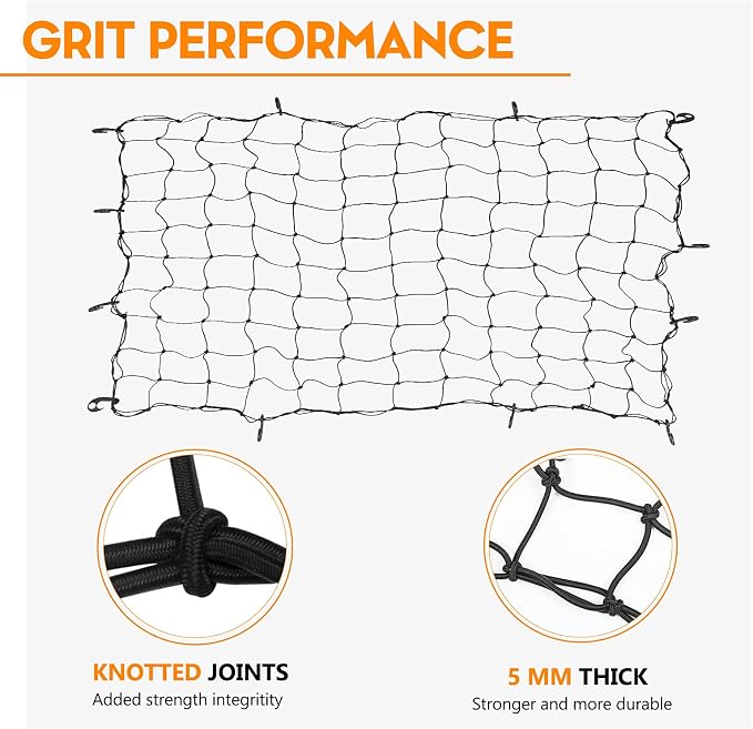 6' x 5' Heavy Duty Bungee Cargo Net Stretches to 12' x 10' -Latex Truck Bed Mesh with 12Pcs Free Adjustable Hooks for The Secure Carrying on Roof Luggage Rack,Cargo Carrier and Pickup Truck Bed