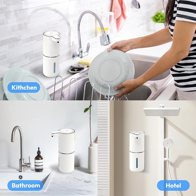 2 Pack Automatic Foaming Soap Dispenser,Touchless Foam Soap Dispenser,12.8oz Rechargeable Wall Mounted Smart for Bathroom and Kitchen Dish Soap,Easy for Toddlers(White)