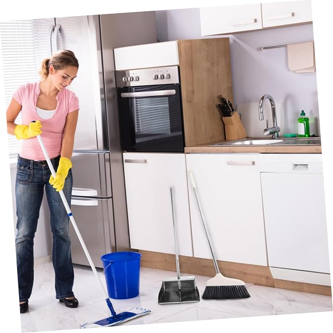 COLLBATH 1set Broom and Dustpan Kit Long Handle Lightweight Floor Cleaning Tools for Home and Office No Bend Design for Efficient Sweeping and Dust Collection