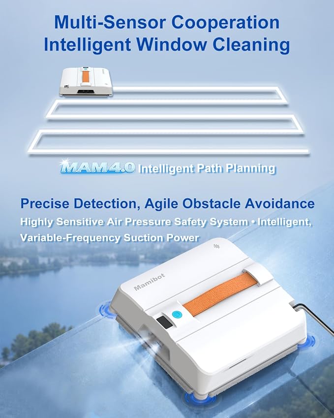 Mamibot W120-DP Robot Window Cleaner - 3200Pa Strong Suction, Multiple Cleaning Modes,4 Water Spray Nozzles,Edge Detection Technology,App&Remote Control(Grey)