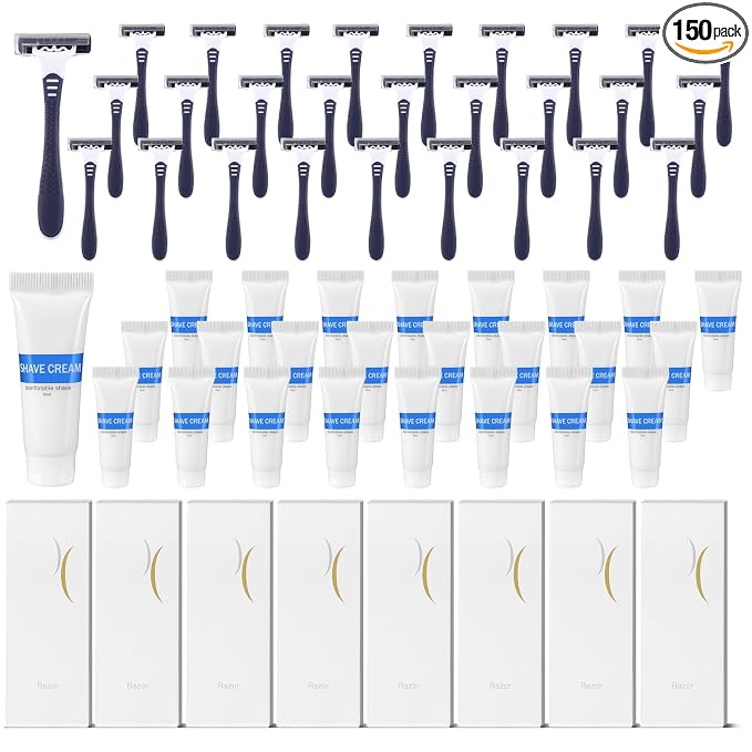Hushee Shave Kit Bulk Travel Shaving Cream Disposable Twin Blade Razors and Cream Individually Wrapped Smooth Razor with Clear Cap Toiletries for Hotel Shelter Camping Travel Homeless (100 Pack)