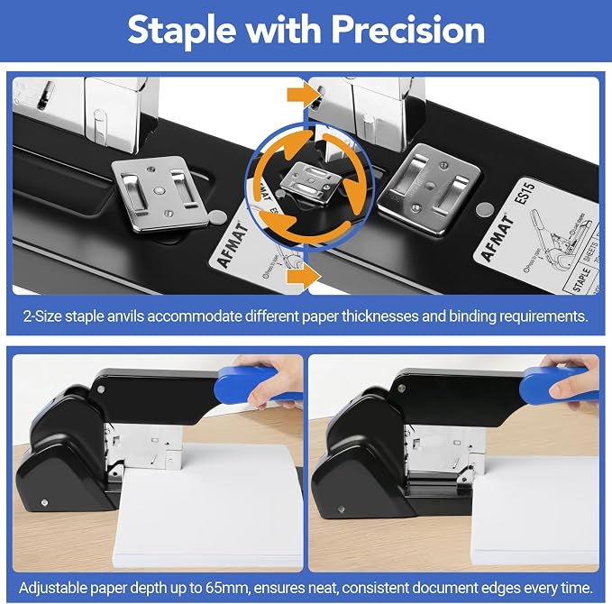 AFMAT Heavy Duty Stapler, 220 Sheets Capacity Stapler for Classroom, 60% Reduced Effort, Jam Free, Adjustable Paper Depth, Metal Desk Office Staplers w/ 50,000+ Uses, Includes 7000Pcs Staples, ES15