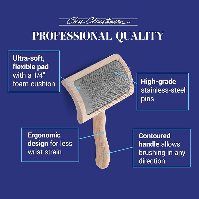 Chris Christensen Mark VI Curved Back Slicker Brush for Dogs, 12mm Pins, Groom Like a Pro, Handcrafted Lightweight Beechwood Ergonomic Handle, Stainless Steel Pins, A5VI, Medium. Made in Germany.