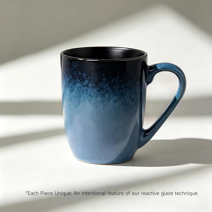 MONITO 14oz Ceramic Coffee Mugs Set of 6,Ice-Snow Blue Mugs with Handle | Perfect for Latte, Cappuccino, Tea & Cocoa, Ideal Reusable Drinking Cups for Home, Kitchen & Office Daily Use