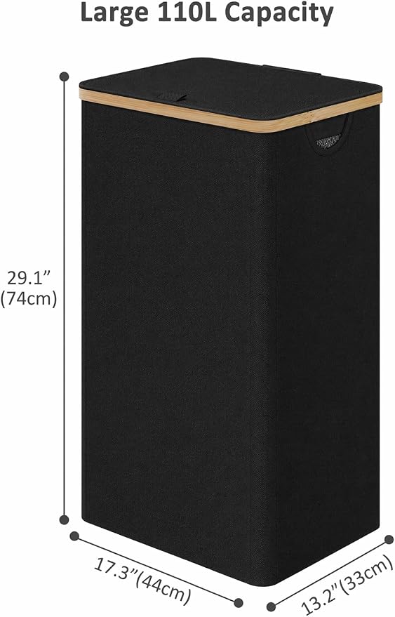 iEGrow Laundry Hamper with Lid, 85L Large Laundry Basket with Handle, Collapsible Clothes Basket Organizer with Removable Inner Bag for Clothes Towels - Black