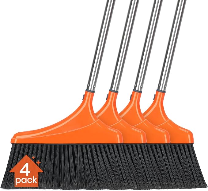 4 Pack Heavy-Duty Angle Broom and Large Commercial Dustpan