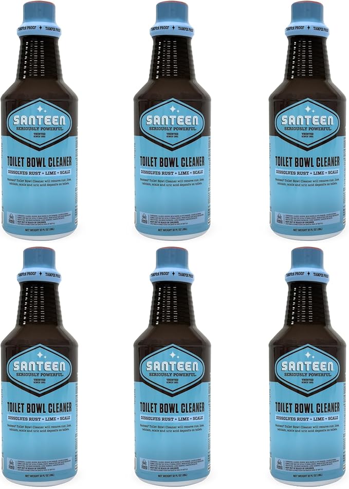 Santeen Professional Toilet Bowl Cleaner – 6 Pack (32oz Bottles) – Heavy Duty Rust, Lime & Scale Remover – Restores Porcelain Finish – Industrial Strength Stain Dissolver