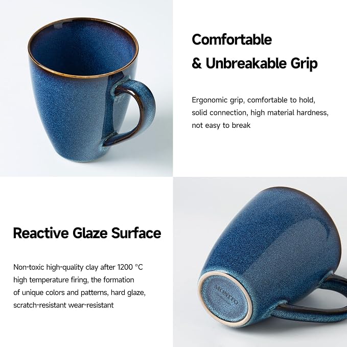 MONITO 17 OZ Coffee Mugs Set of 6, Large Ceramic Blue Coffee Mugs Set with handle for Tea/Latte/Milk/Cocoa, Funny Tea Cups for Office and Home, Engagement Gifts. (Starry Blue) | Mugs with Gold Rim for Latte,Tea&Cocoa,Dishwasher&Microwave Safe,Reactive ...
