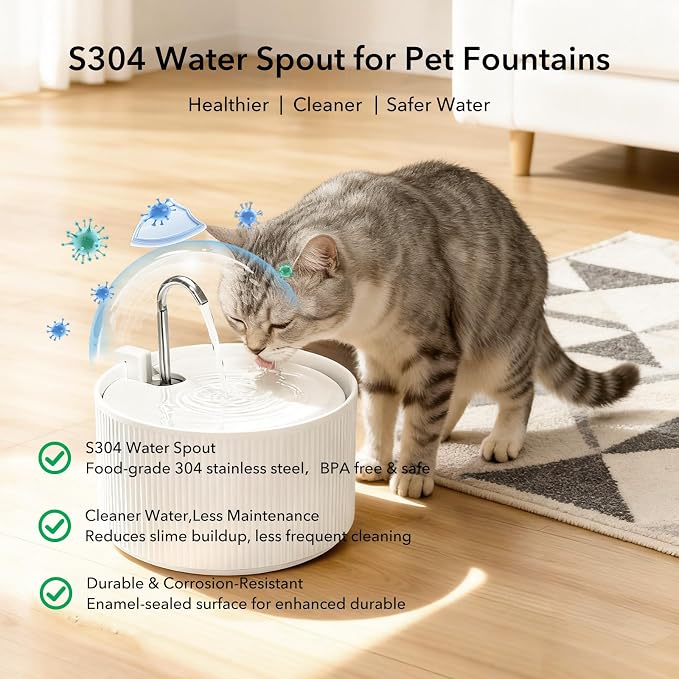 Ceramic Cat Water Fountain: 2.2L/78oz Ceramic Cat Fountain, Automatic Ceramic Water Fountain for Cats, Pet Water Fountain with Ultra-Quiet Pump and Filters & Sponges (White)