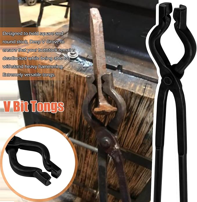 Blacksmith Hammer & Forge Tools Kit - Starter Beginner Making Knife Kit With Anvil, Wolf Jaw Tongs & V-bit Tongs