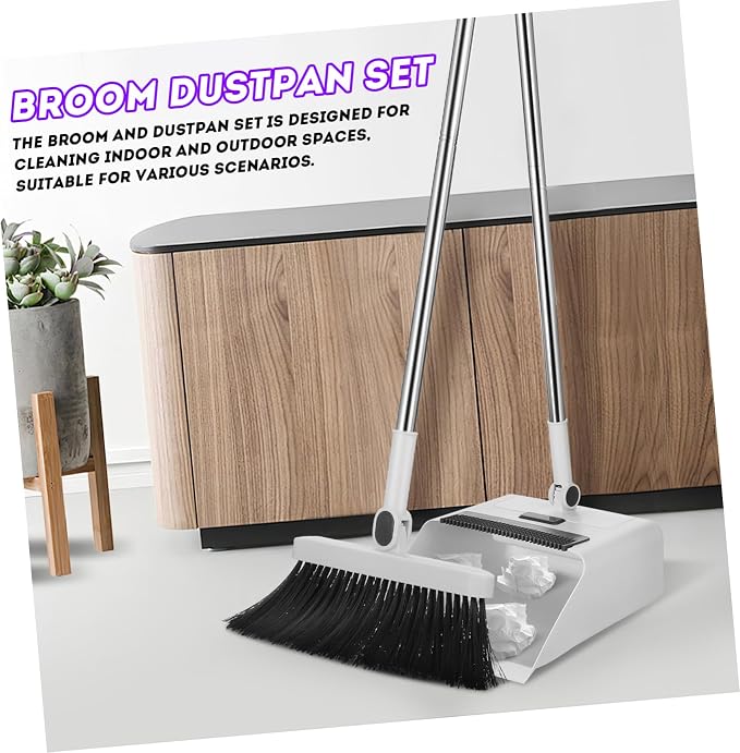 1set Broom Dustpan Set for Home Cleaning Head Sturdy Plastic Space-Saving