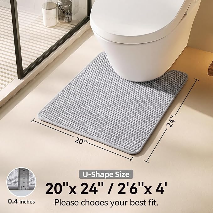 Triohero Toilet Rug, Thin Toilet Rugs U Shaped Washable Non Slip Absorbent Quick Dry Low Pile Toilet Mat, Light Grey 20"x24" U Shape