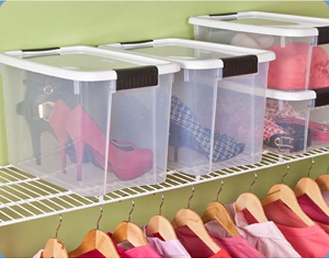 Sterilite 12-Pack 30 Quart Ultra Latch Box, Clear Storage Organizer Bins w/Latching Lids - Stackable Plastic Containers for Home Organization in Garage, Attic, Basement, and Closet