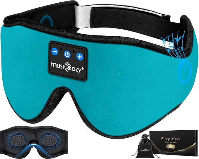 MUSICOZY Sleep Headphones 3D Bluetooth 5.4 Headband Sleep Mask, Wireless Sleeping Headphones Music Earbuds Eye Mask for Side Sleepers Travel with Speakers Cool Gadgets Gifts