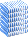 JML Microfiber Beach Towels, 6 Pack, 30" x 60", Stripe Blue and White | Hanging Loop,Soft, Absorbent, Quick Dry, Lint-free, No Fading Bath Towel for Summer Swimming Pool Party
