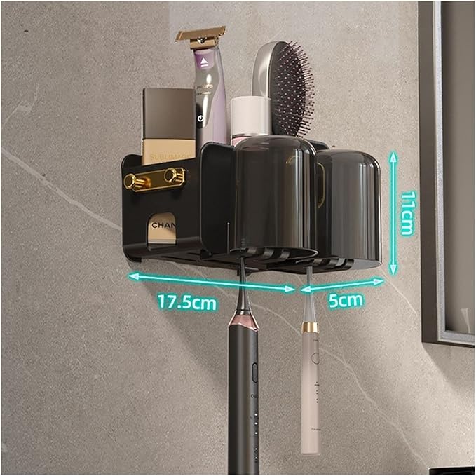 Toothbrush Rack 2PCS Wall Mounted Bathroom Toothbrush Holder for Makeup, Shaver Storage Rack, with Mouthwash Cup, Toothpaste Squeezer Kit Bathroom Toothbrush Holder(B)