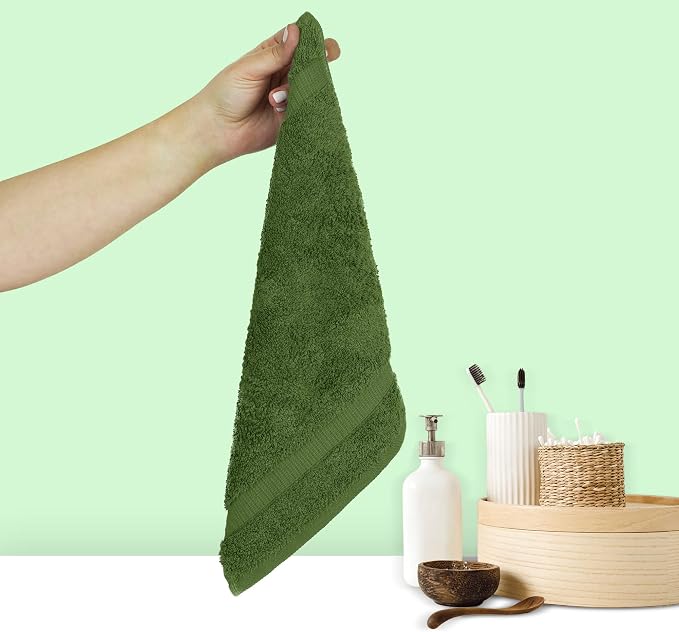 Chakir Turkish Linens 6 Piece Washcloth Set, 100% Cotton Turkish Washcloths for Bathroom, Luxury Soft Absorbent Face Towels, 13 x 13 Inches, Moss