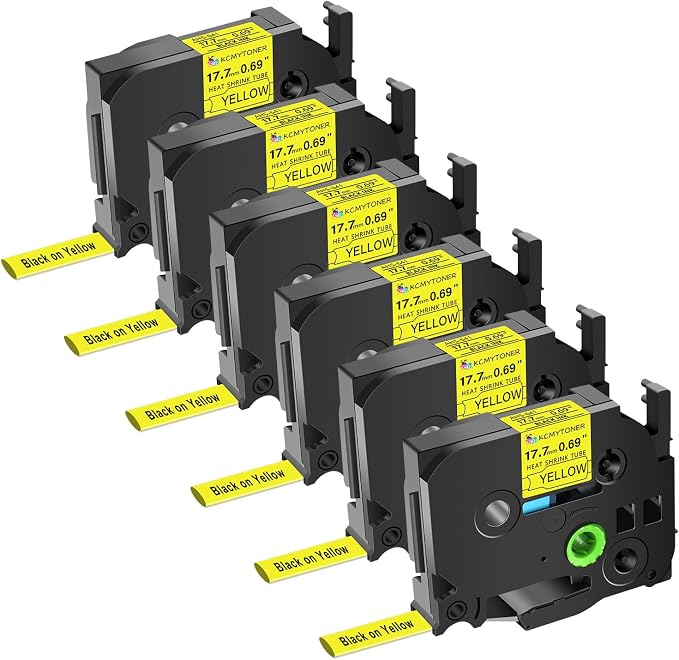 6 Pack Compatible for Brother P-touch HSe-641 HSe641 HS-641 HS641 AHS-641 17.7mm Yellow TZe Heat Shrink Tube Label Tape for PT-E500 PT-E550W PT-D600 PT-P710BT P750W D800W 3/4 inch x 4.9 feet