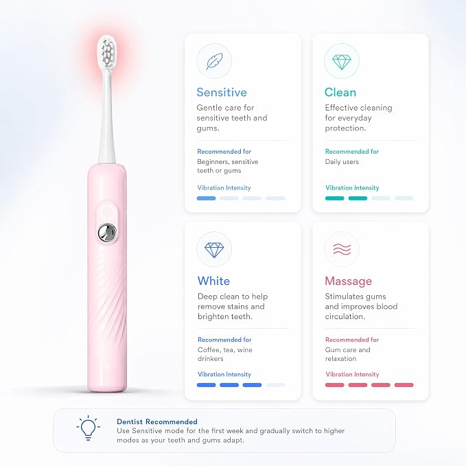 LBO Red Light Electric Toothbrush with + 1 RedLight Brush Head, Pap & Enamel Repair Whitening Toothpaste, USB Rechargeable Sonic Toothbrush with Replacement Brush Head