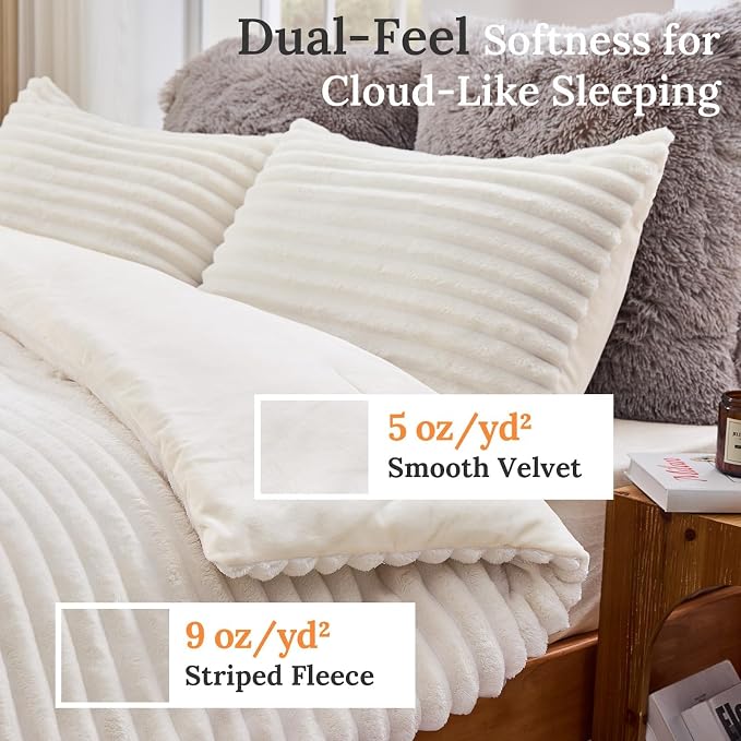 Sasttie Twin/Twin-XL Comforter Set 2 Pieces - Super Soft Fleece Comforters Twin/Twin-XL Size, 1 Luxury Warm Fuzzy Marshmallow Comforter with 1 Pillow Case, Faux Fur Bedding Set, Cream White