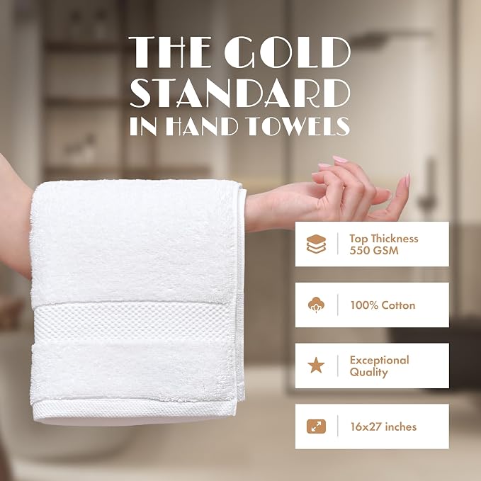 Wealuxe White Hand Towels for Bathroom [12 Pack] Cotton Hand Towel Bulk for Gym, Kitchen and Spa, 16x27 Inches Soft Highly Absorbent Quick Dry Terry Salon Towels