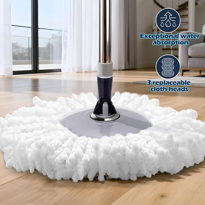 Spin Mop and Bucket Set,Masthome EasyWring Microfiber Spin Mop with 3 Mop Pads,Pedal Spinning Mops and Bucket with Wringer Set for Floor Cleaning - Home & Office Suitable