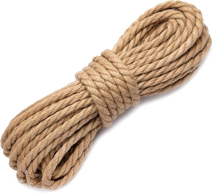 Jute Rope (1/2inchX 50ft) Twisted Hemp Rope for Crafts， Landscaping, Home Décor, and Gardening, Strong and Durable,Suitable for Indoor and Outdoor use