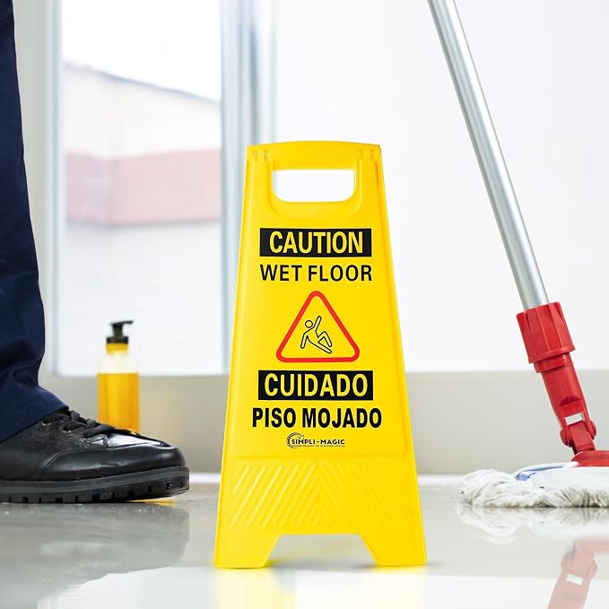 Simpli-Magic 24" Height Wet Floor Caution Signs, 6 Pack – Double-Sided, Bilingual & Foldable Safety Warning Sign – Commercial Grade, Yellow, Plastic